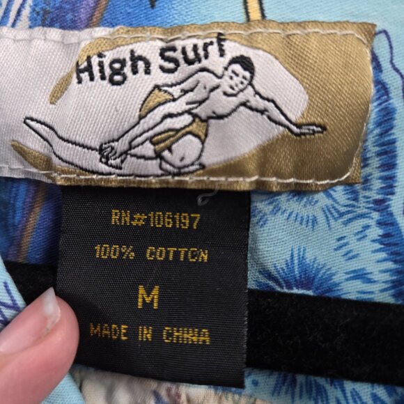 Vintage High Surf Hawaiian Aloha Blue Short-Sleeved Shirt 100% Cotton Medium - Picture 2 of 6